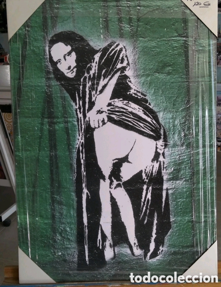 Otros Objetos de Arte: Banksy - Atrevida Mona Lisa: Cuadro R&eacute;plica Graffiti En Madera 70x50 Cm