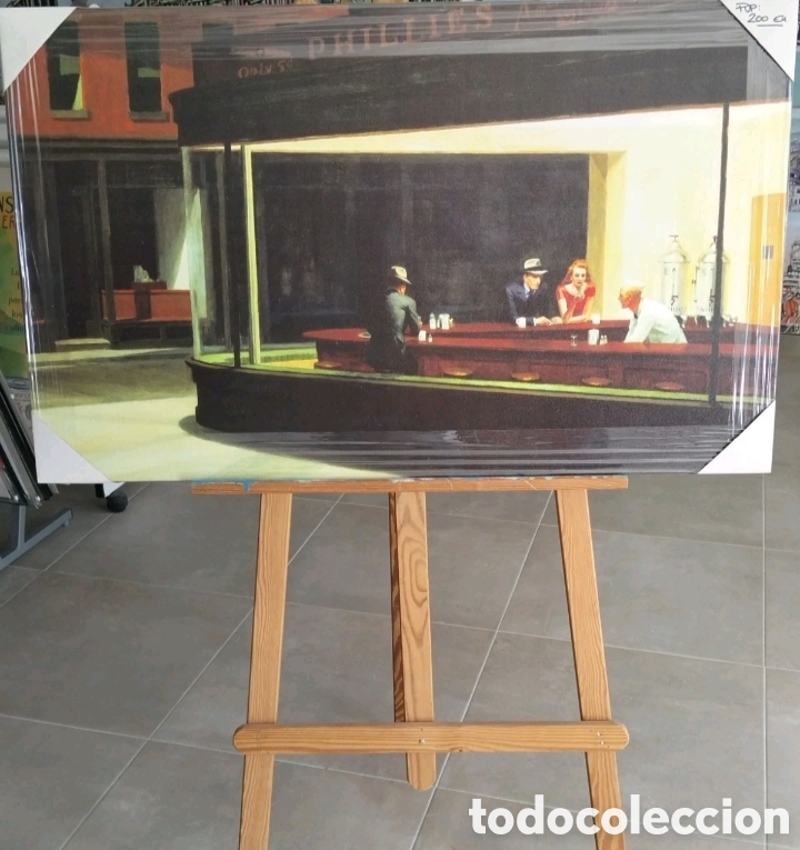 Otros Objetos de Arte: Edward Hopper - Noctambulos: Cuadro Litogr&aacute;fico En Madera 100x60 Cm