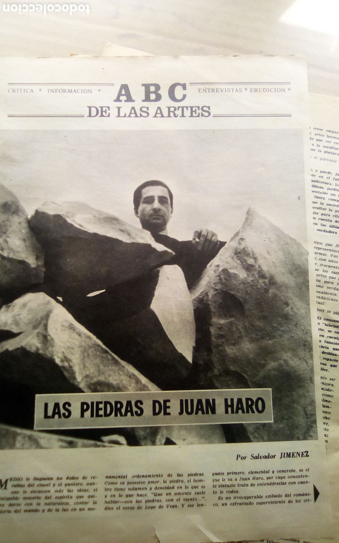 Otros Objetos de Arte: Las piedras del escultor Juan Haro. 3 Hojas peri&oacute;dico ABC. 31-07-1969.