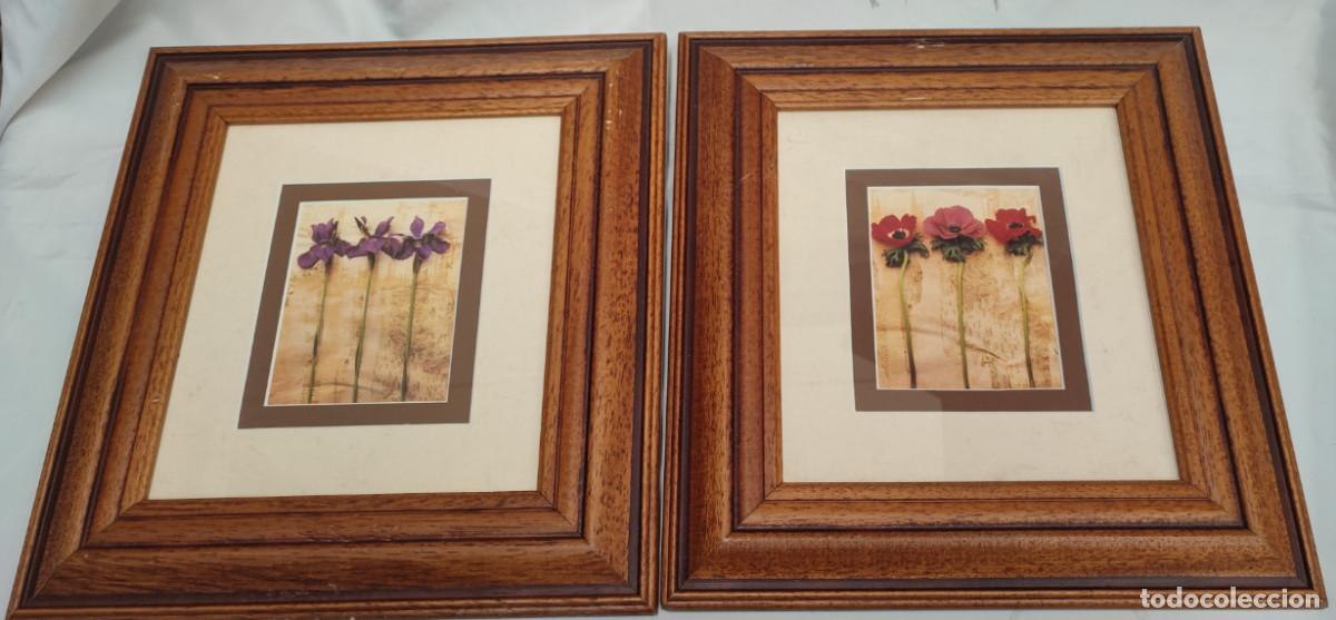 Otros objetos de arte: JUEGO DE BONITOS 2 CUADROS DE MADERA CON LAMINAS LITOGRAFIAS O SIM. AMAPOLAS