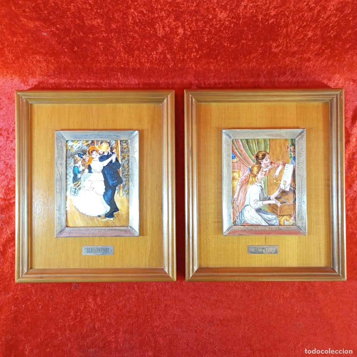 Otros objetos de arte: LOTE 2 CUADROS - REPRODUCCIONES OBRAS DE RENOIR - ESMALTE AL FUEGO - MARCOS DE MADERA Y PLATA