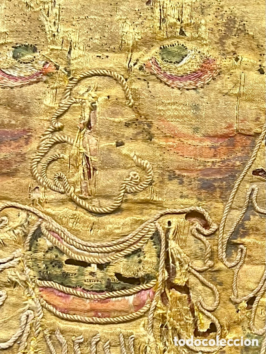 Otros objetos de arte: Bordado de rostro grotesco. Alta &eacute;poca. - Foto 3