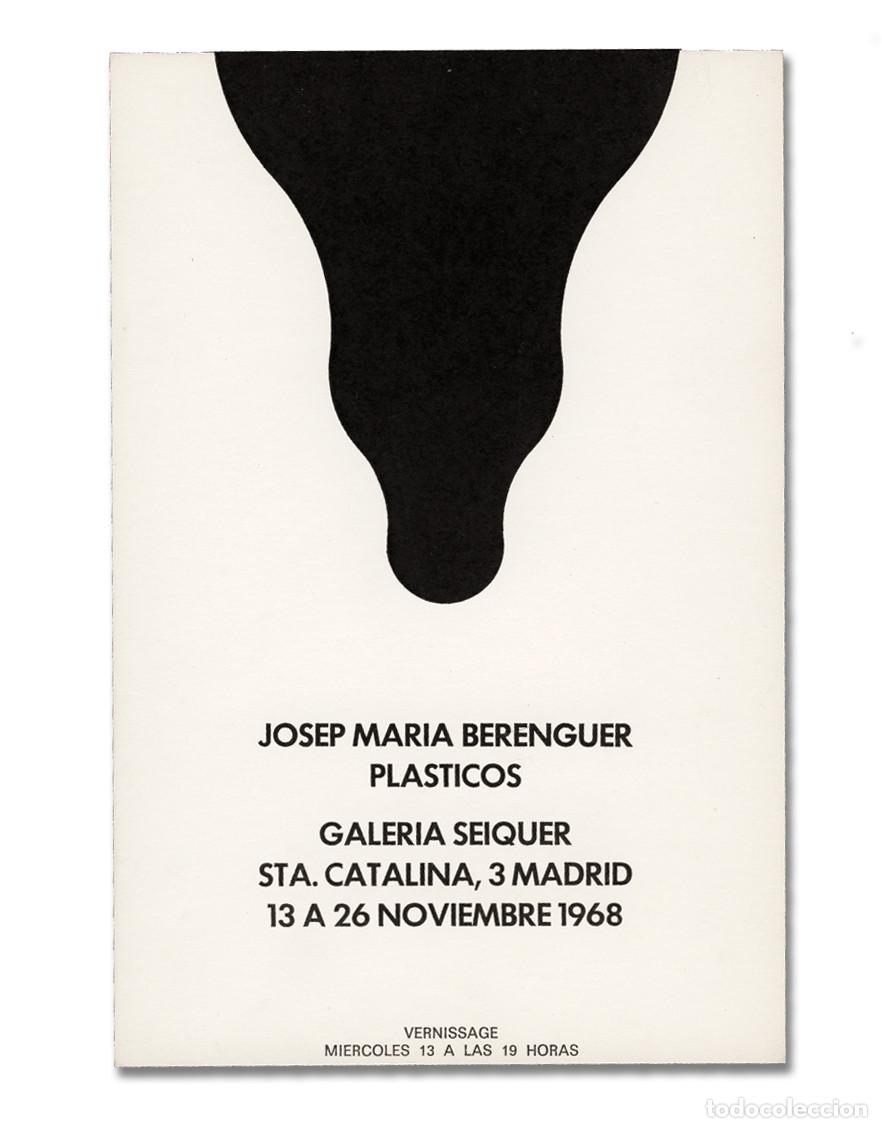 Otros objetos de arte: Josep Maria Berenguer. Pl&aacute;sticos. Galer&iacute;a Seiquer, 1968. Tarjet&oacute;n inauguraci&oacute;n