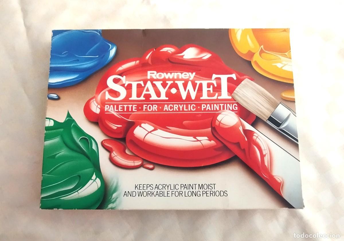 Otros objetos de arte: Paleta de mezcla para pintura acr&iacute;lica &rdquo;Stay Wet&rdquo; de Rowney, 25x26 cm, nueva