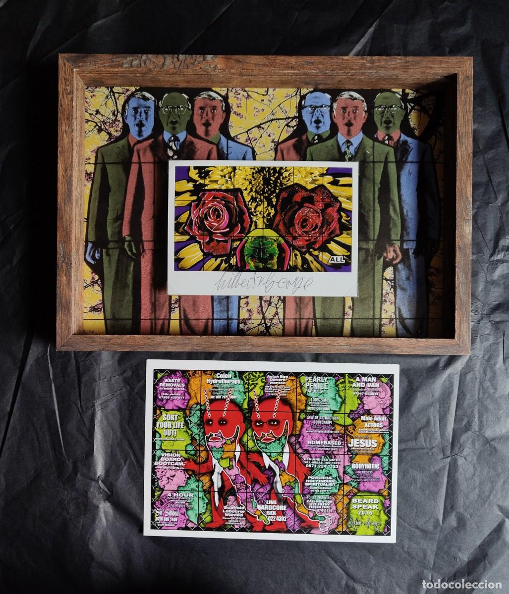 Otros objetos de arte: Gilbert and George: ALL, ArtCard firmada a mano + Invitaci&oacute;n firmada