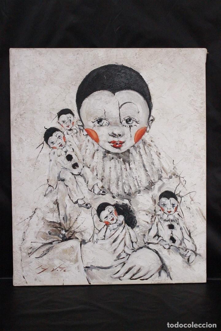 Otros objetos de arte: Cuadro de Pierrot realizado con acr&iacute;lico 60 x 73 cm