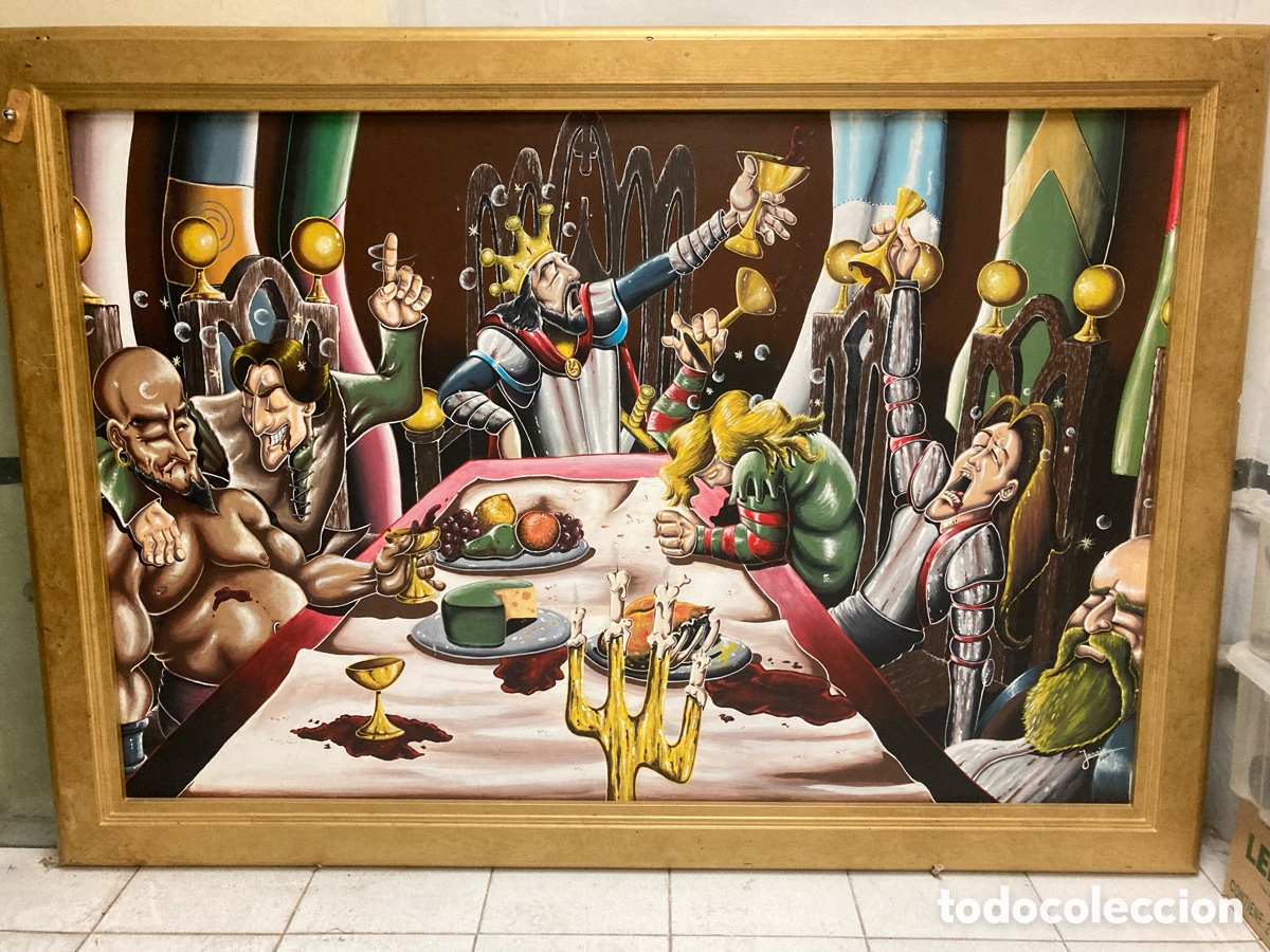 Otros objetos de arte: CUADRO DE GRANDES DIMENSIONES 2 x 1.5 m de estilo COMICO-MEDIEVAL firmado Jaraiz 2005