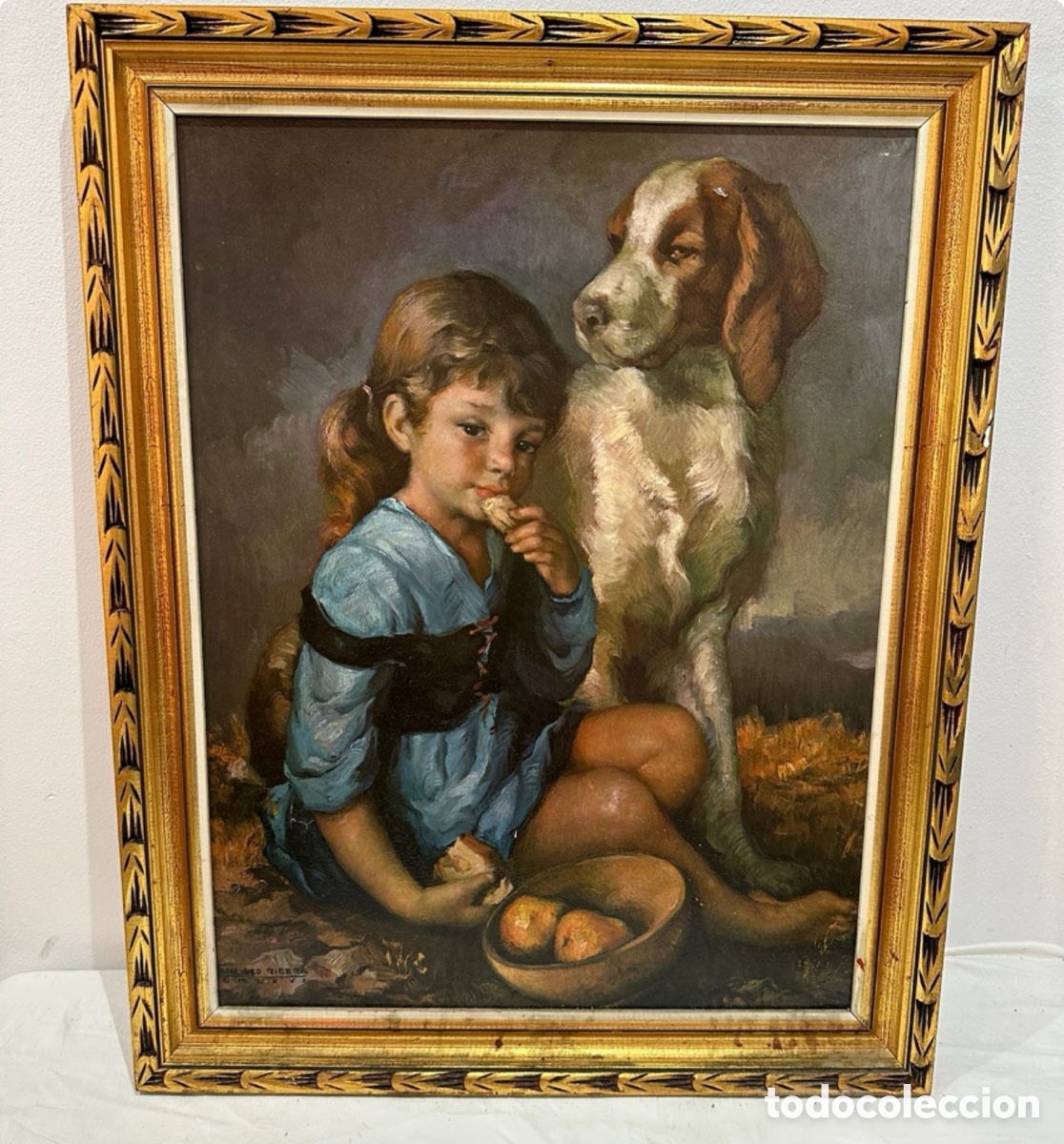 Otros objetos de arte: Cuadro copia Francisco Rivera ni&ntilde;a con perro a&ntilde;os 50