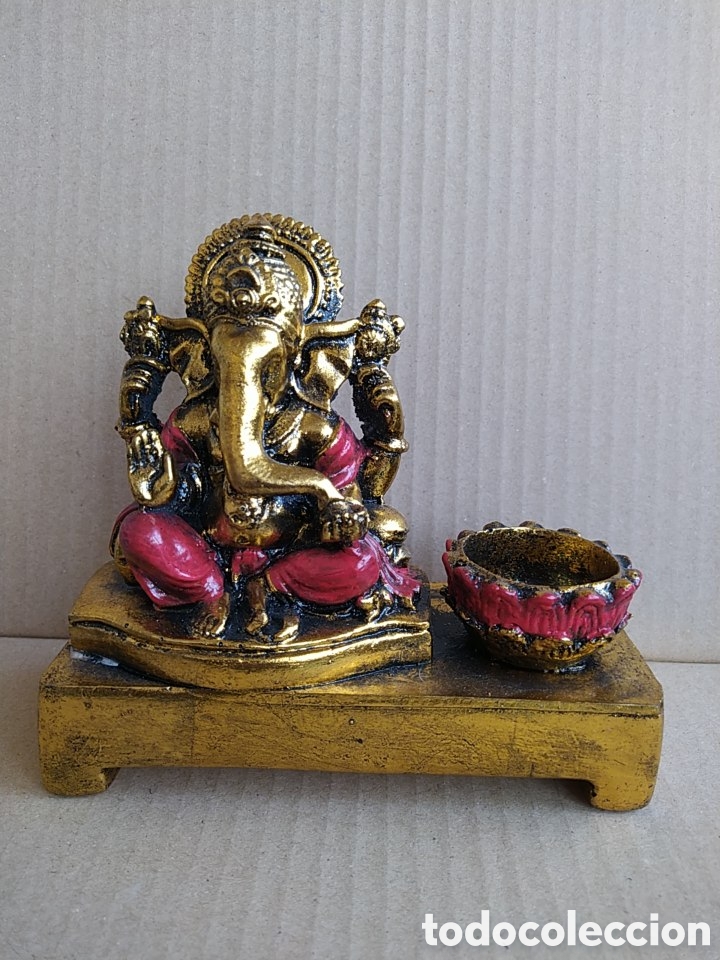 Otros objetos de arte: Figura Ganesha Dorada Portavelas 17 cm &ndash; Decoraci&oacute;n Hinduista de Prosperidad y Armon&iacute;a