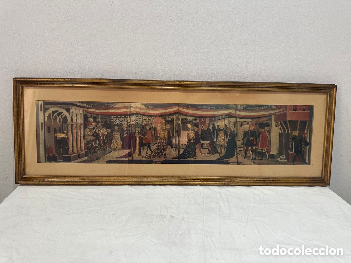 Otros objetos de arte: Cassone Adimari &ndash; Reproducci&oacute;n medieval enmarcada bajo cristal 110 &times; 39 cm