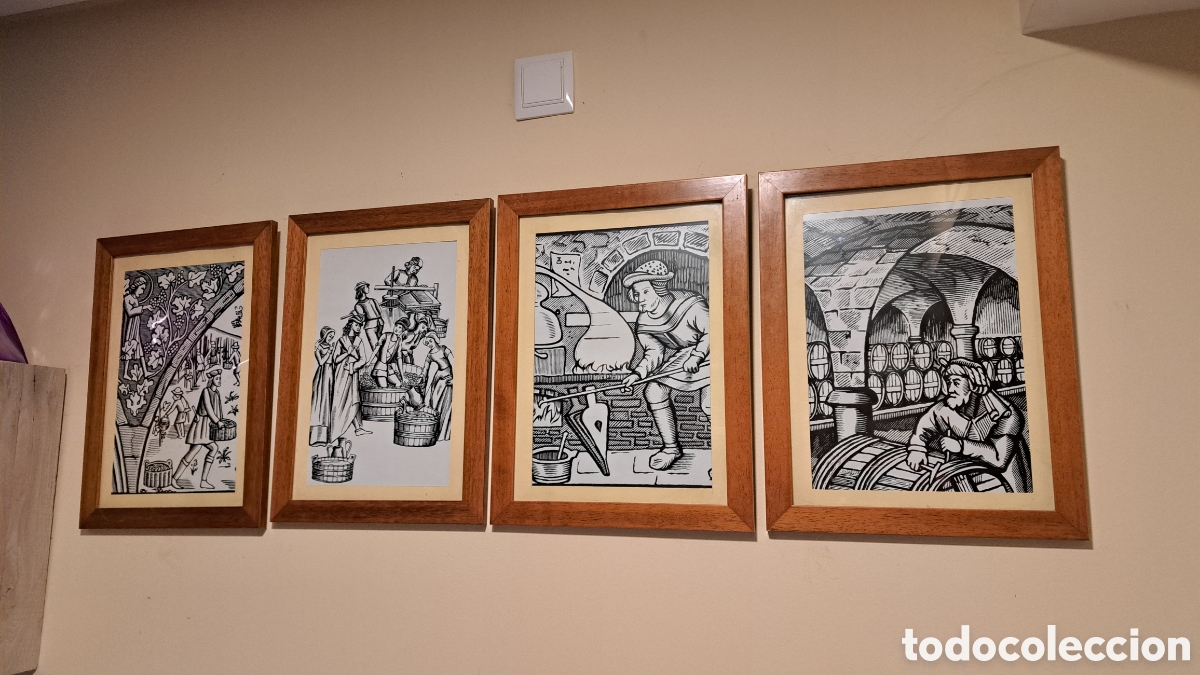 Otros objetos de arte: Lote 4 l&aacute;minas con labores del vino