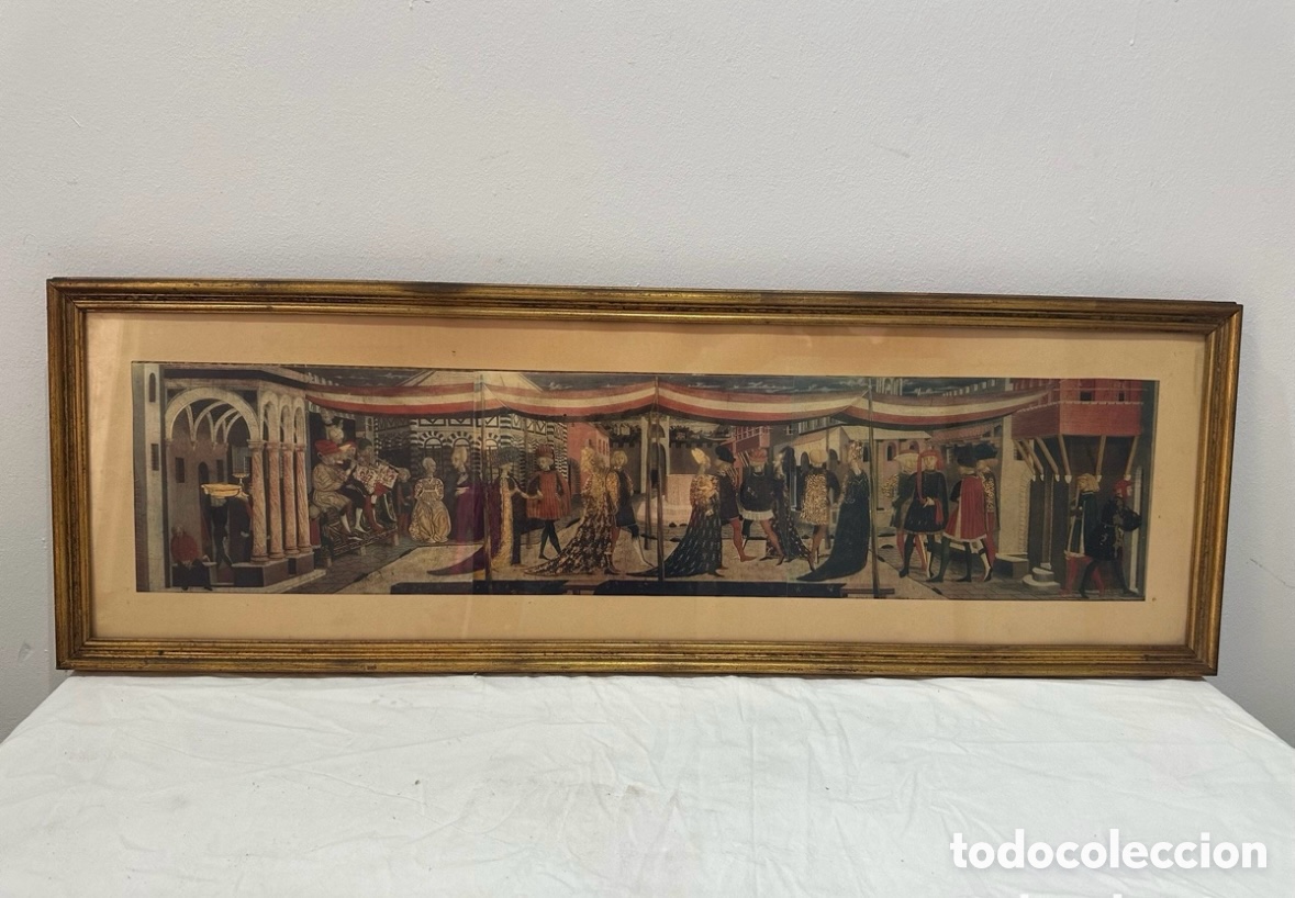 Otros objetos de arte: Cassone Adimari - Reproducci&oacute;n medieval enmarcada bajo cristal 110 &times; 39 cm