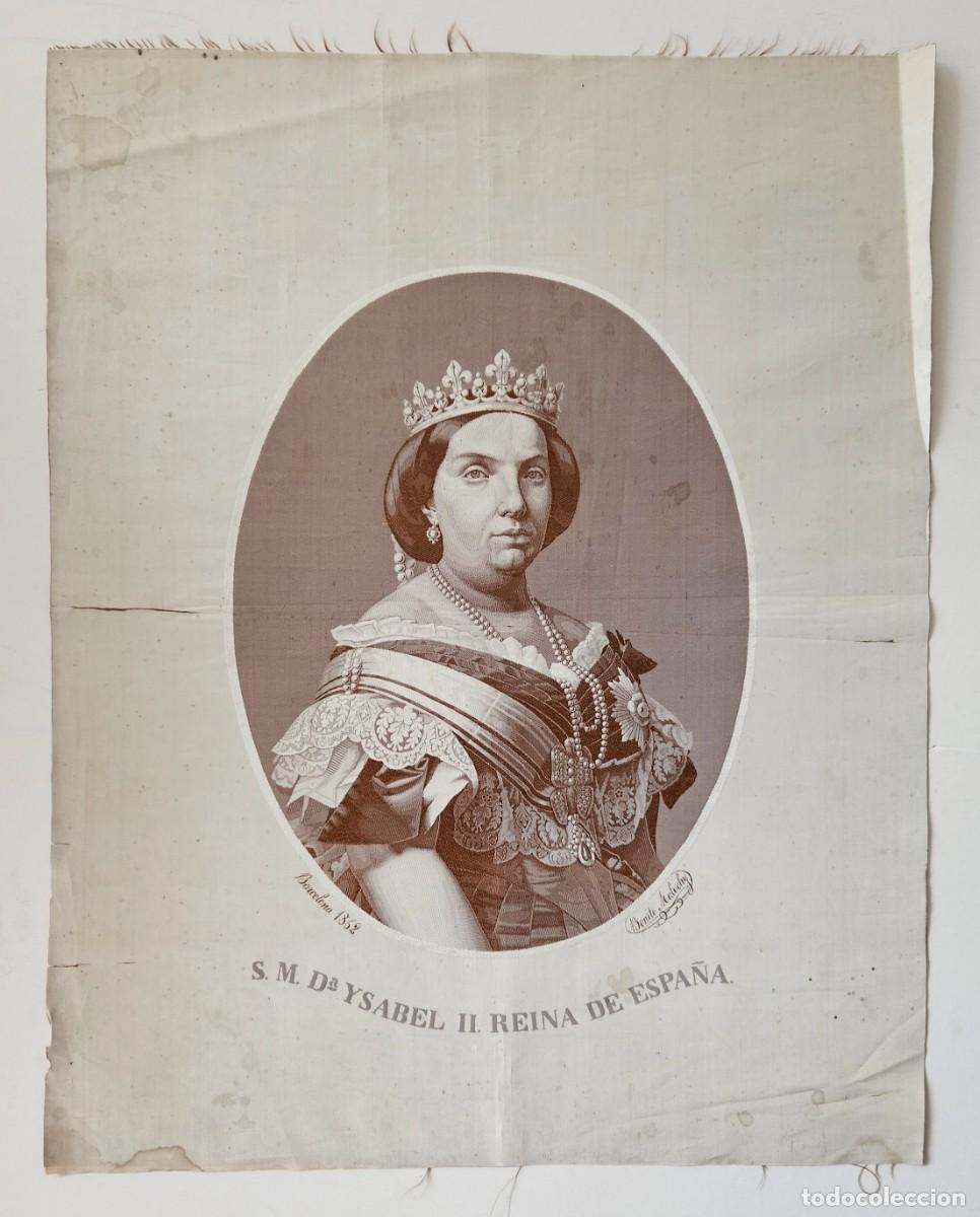 Otros objetos de arte: Retrato de Isabel II, tejido en seda m&eacute;todo Jacquard. Barcelona 1862. Benito Malvehy.