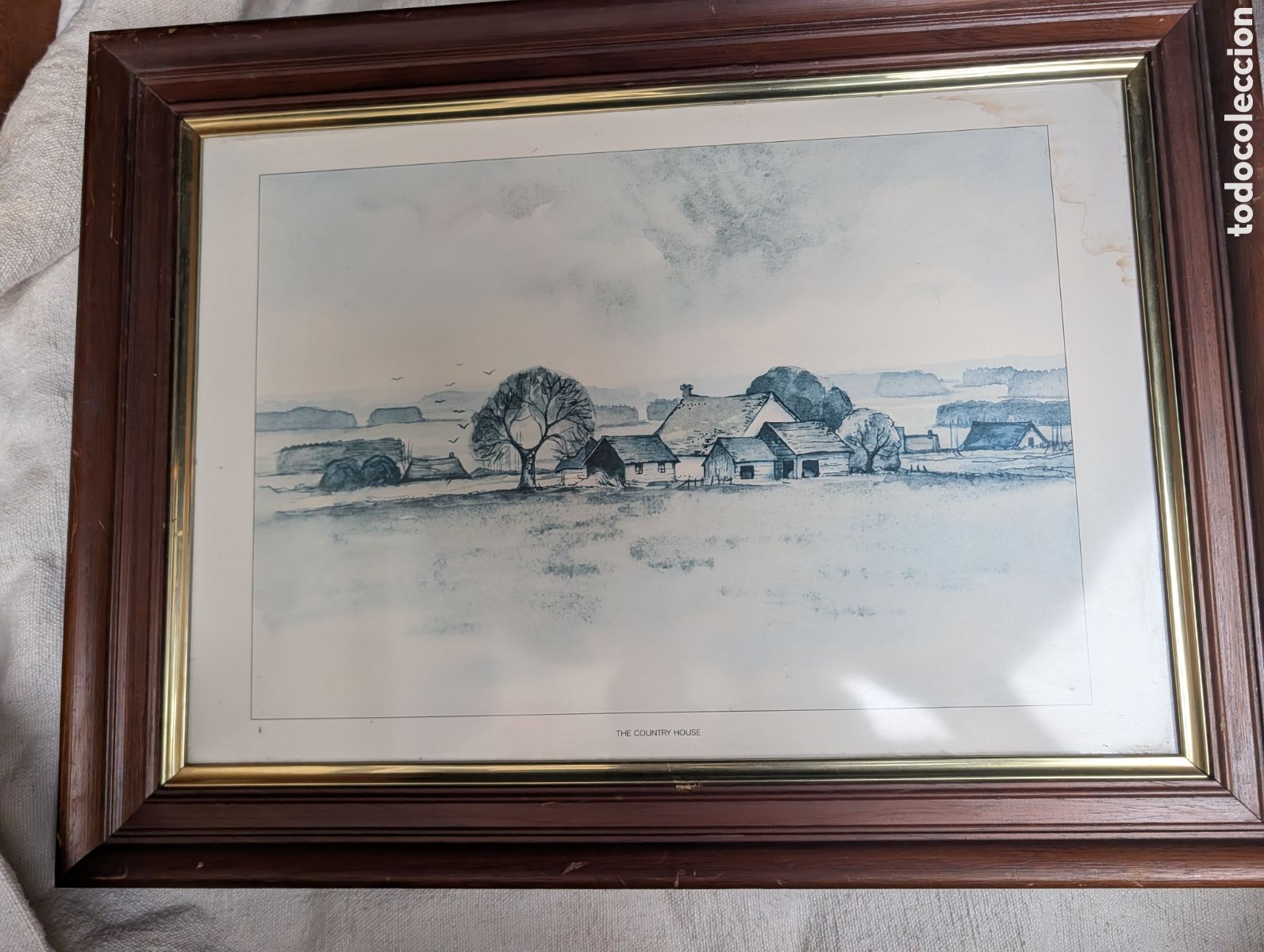 Otros objetos de arte: Gran cuadro vintage The Country House Enmarcado de alta calidad madera y oro 55x41