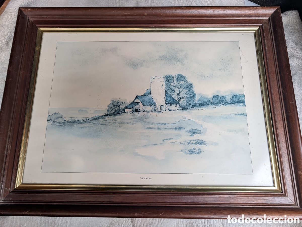 Otros objetos de arte: Gran cuadro vintage The Castle Enmarcado de alta calidad madera y oro 56x41 pareja del anterior