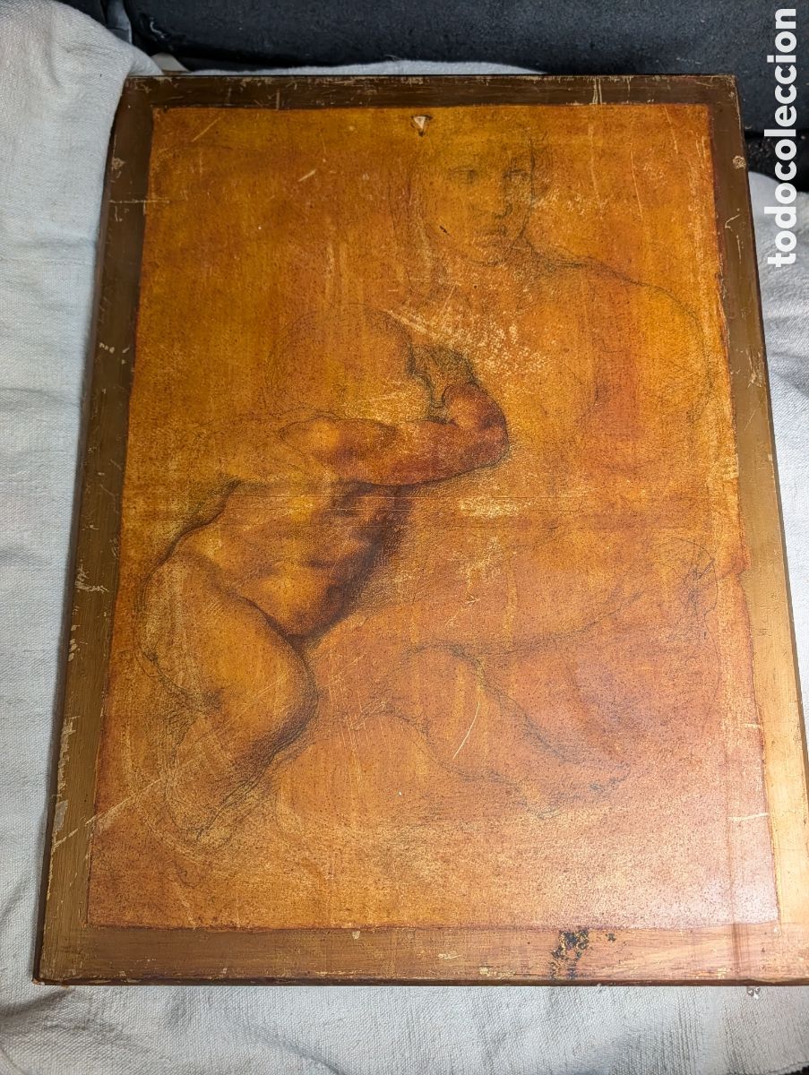 Otros objetos de arte: Gran cuadro tabla vintage Estudio Anat&oacute;mico de Miguel &Aacute;ngel estilo fresco cl&aacute;sico 57x44 cm