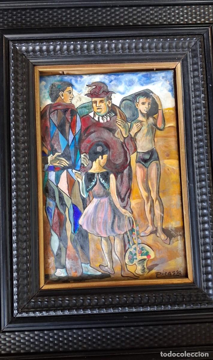 Otros objetos de arte: Familia de arlequines Siguiendo a Picasso Esmalte sobre cobre