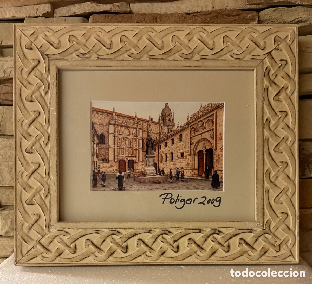 Otros objetos de arte: (L923) L&aacute;mina Puri S&aacute;nchez - Univ. Salamanca - Marco madera tallado trenza - Poligar 2009