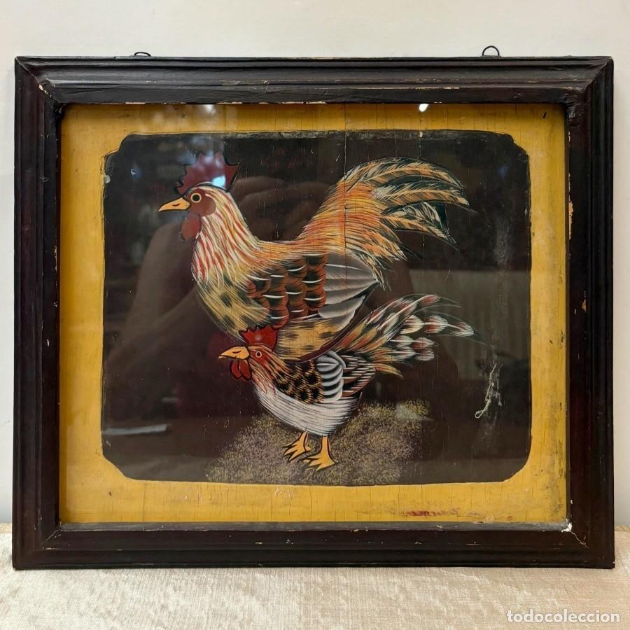Arte: Cuadro Gallos Tallados y Pintados