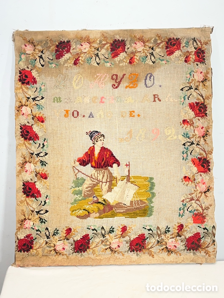 Otros objetos de arte: Antiguo Bordado a Punto de Cruz de 1892
