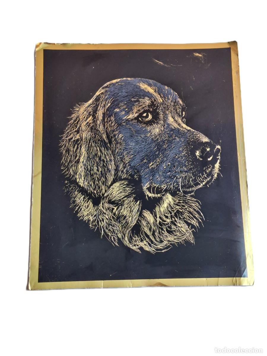 Otros objetos de arte: ILUSTRACION DE PERRO ESTILO SCRATCHBOARD - LAMINA DECORATIVA FONDO NEGRO 26X30.5 CM