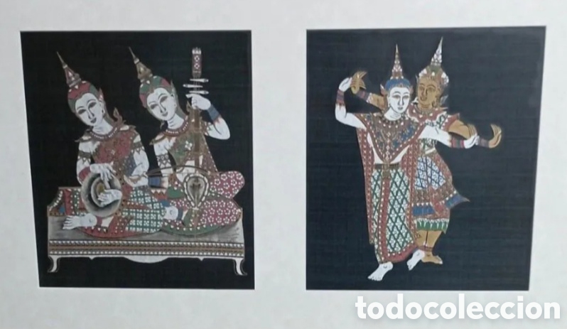 Otros objetos de arte: Pintura Kinnara Figuras tradicionales con trajes y coronas del teatro danza cl&aacute;sica tailandesa