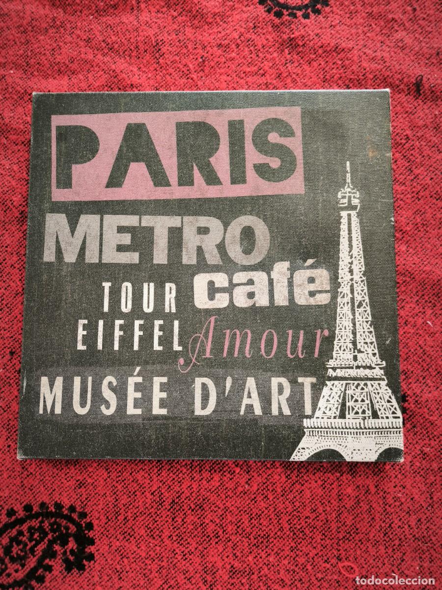 Otros objetos de arte: Cuadro Decorativo Par&iacute;s &ndash; Lienzo Tipogr&aacute;fico Con Torre Eiffel 25x25 cm