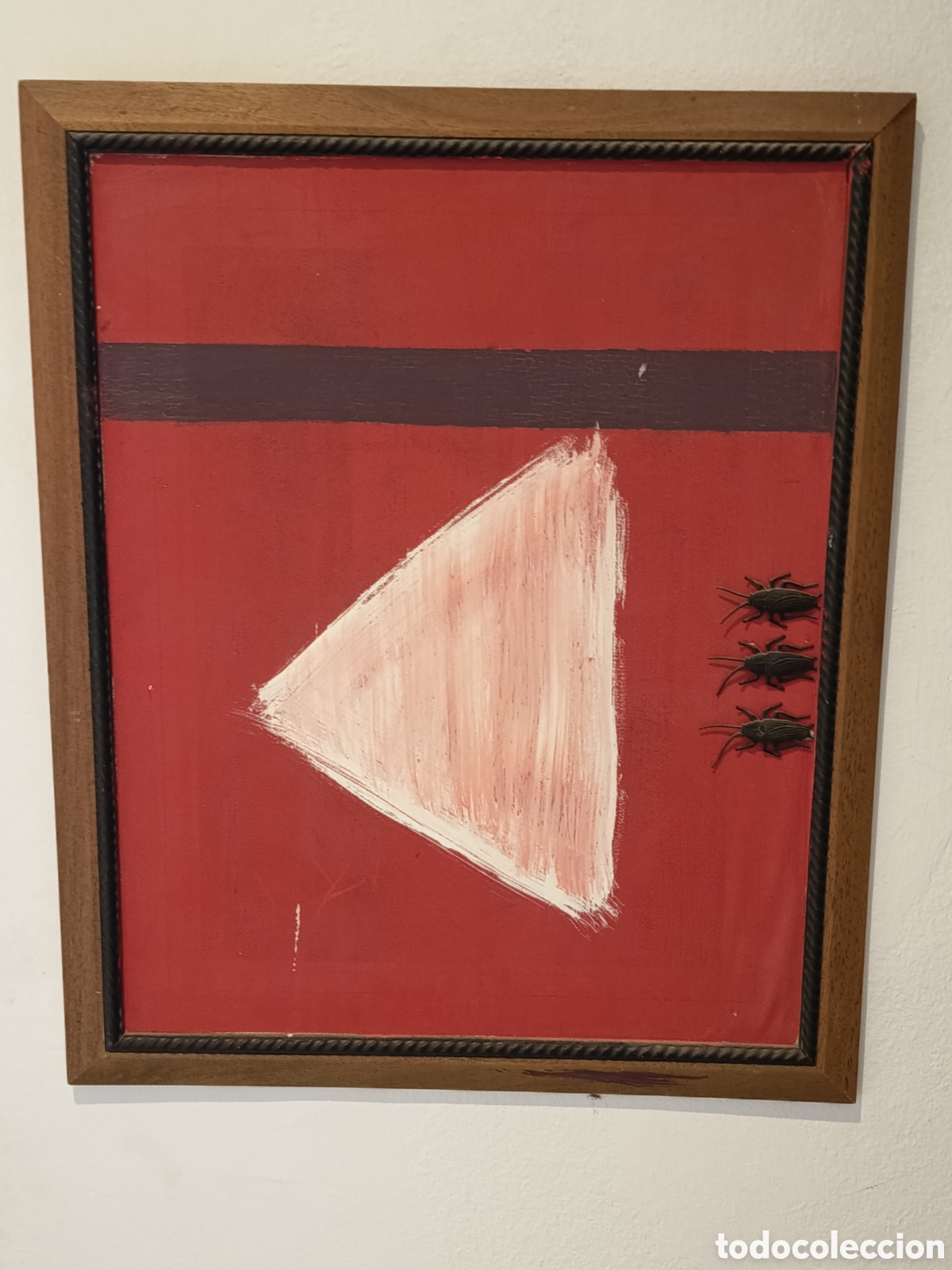 Otros objetos de arte: Cuadro al oleo abstracte convinando con pl&aacute;stico y enmarcado y firmado autor boospep firmado por det