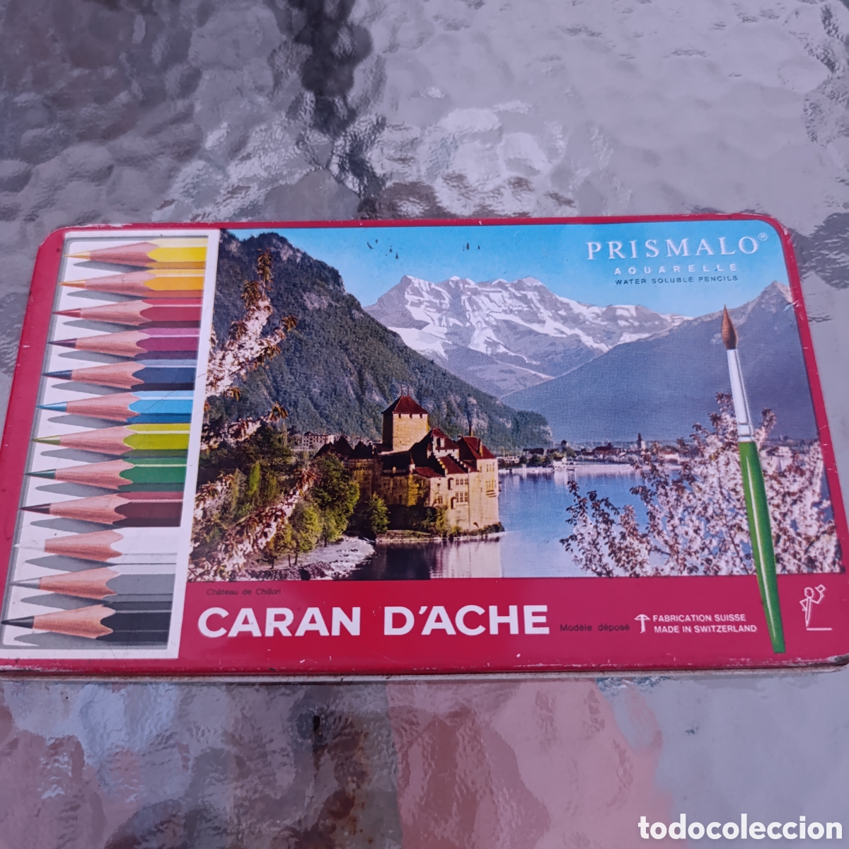 Otros objetos de arte: Caran d'Ache Prismalo.Antigua caja met&aacute;lica de l&aacute;pices de colores acuarelables.A&ntilde;os 70
