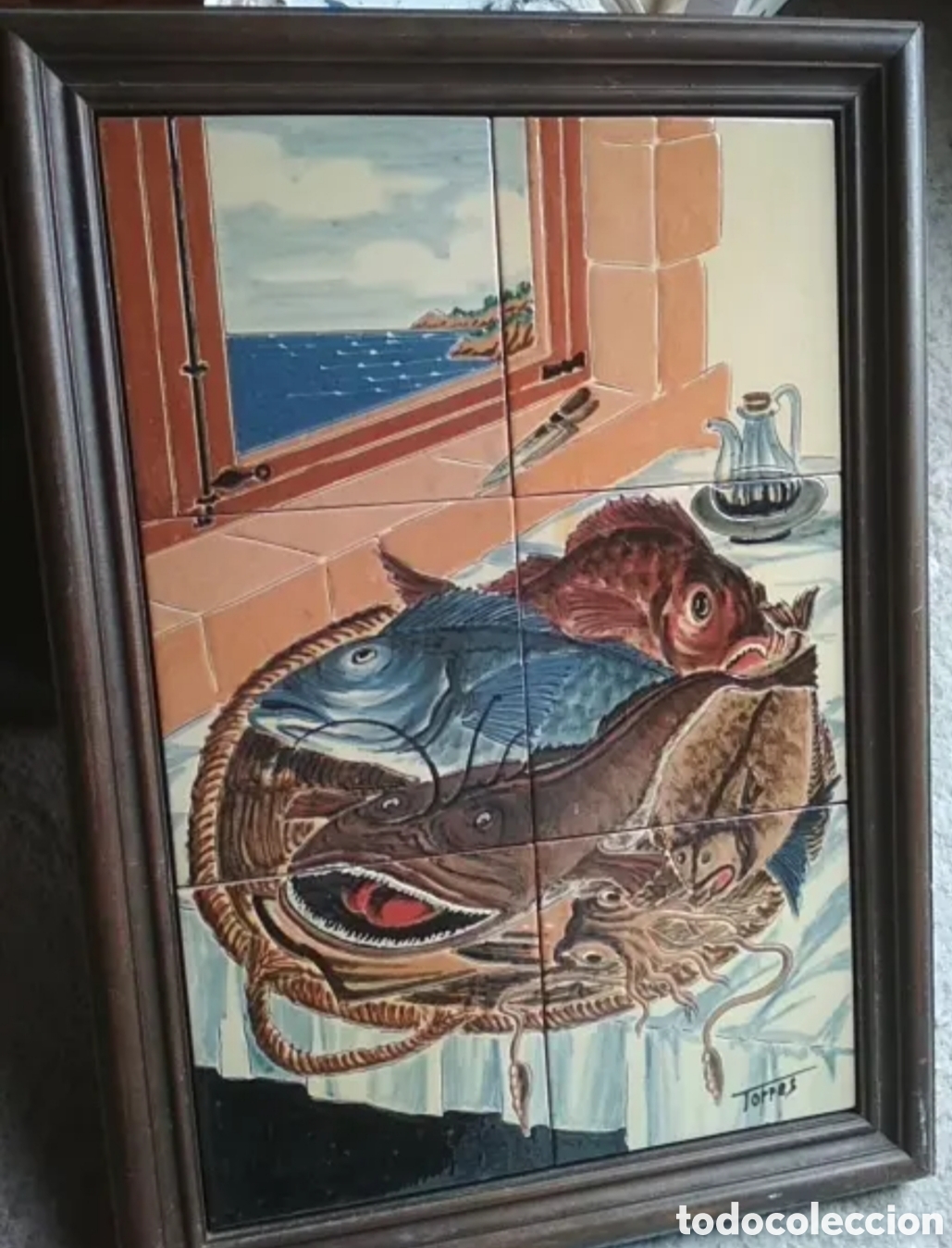 Otros objetos de arte: Cuadro con azulejos motivos pescados - Foto 1