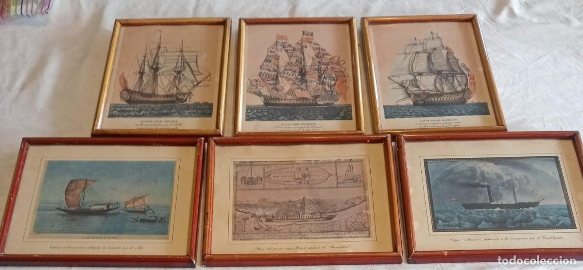 Otros objetos de arte: 6 CUADROS DE LAMINAS DE BARCOS - Foto 1