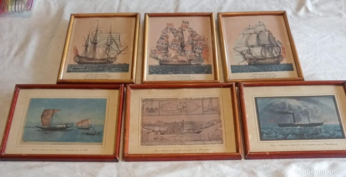 Otros objetos de arte: 6 CUADROS DE LAMINAS DE BARCOS - Foto 2