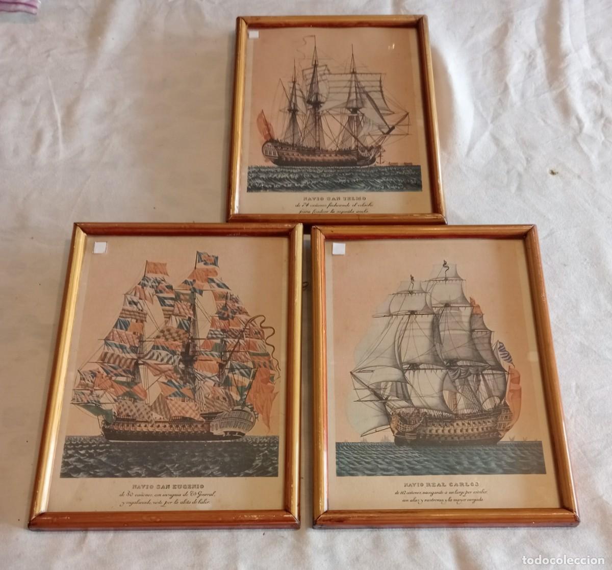 Otros objetos de arte: 6 CUADROS DE LAMINAS DE BARCOS - Foto 3