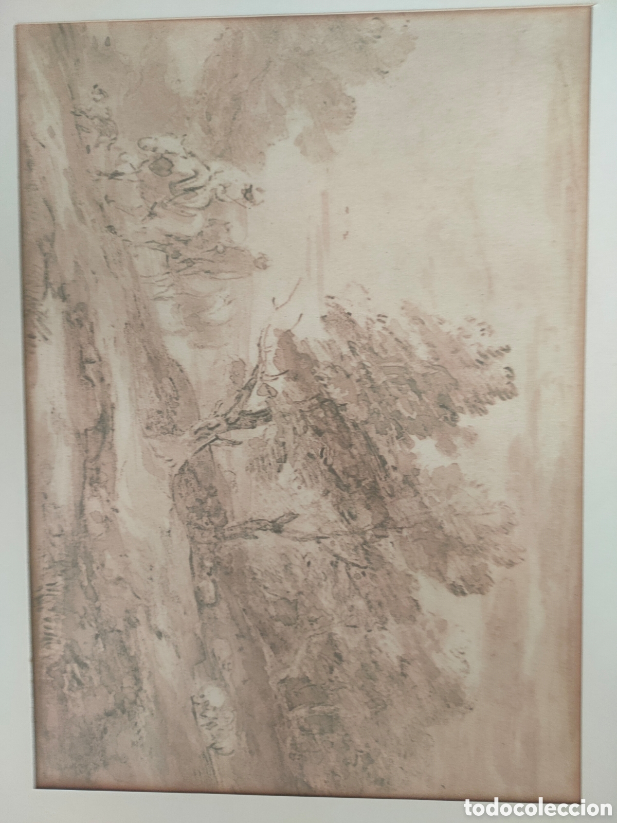 Otros objetos de arte: Reproducci&oacute;n de dibujo con etiqueta de la Sala Gaspar de Barcelona al dorso
