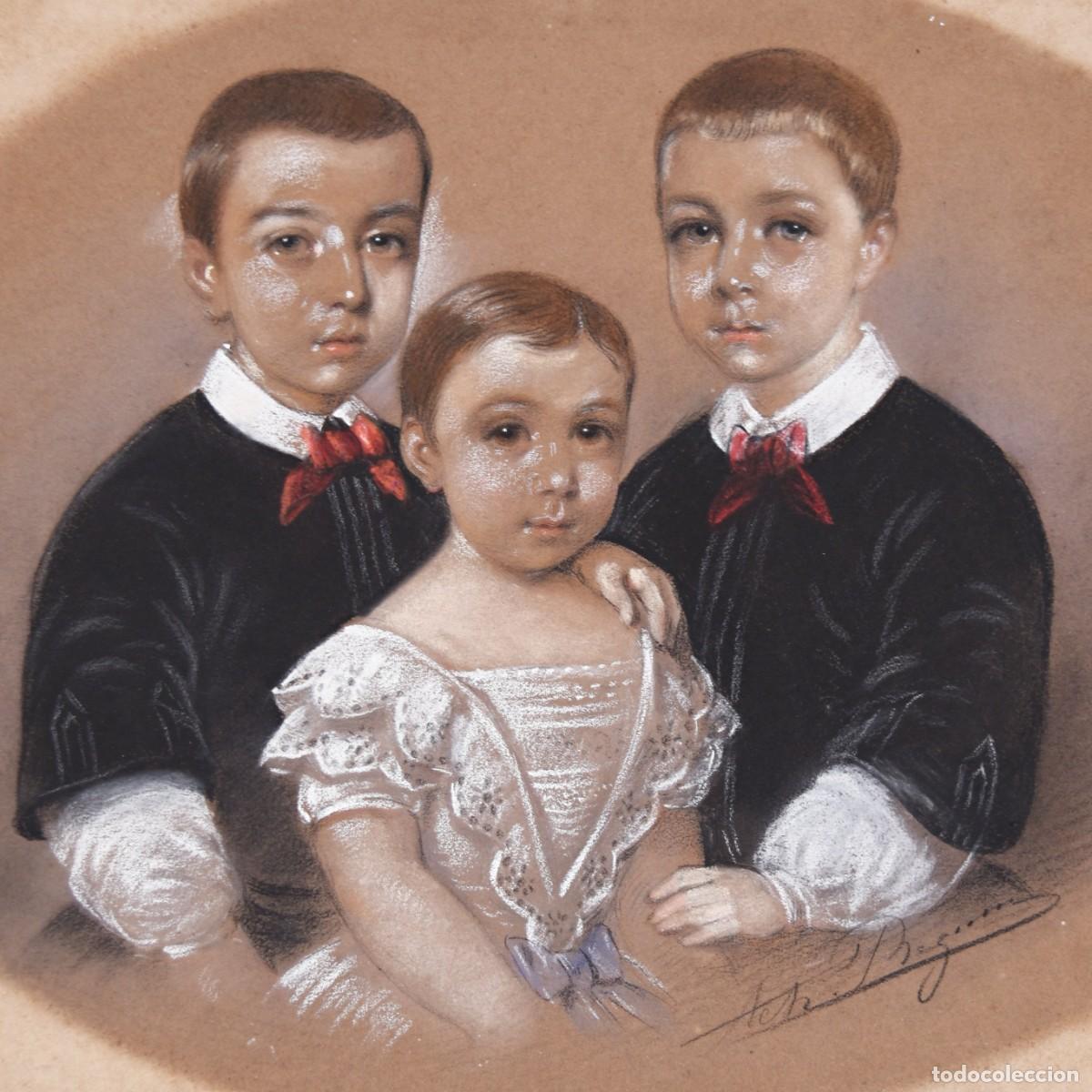 Otros objetos de arte: Retrato al pastel firmado - S. XIX