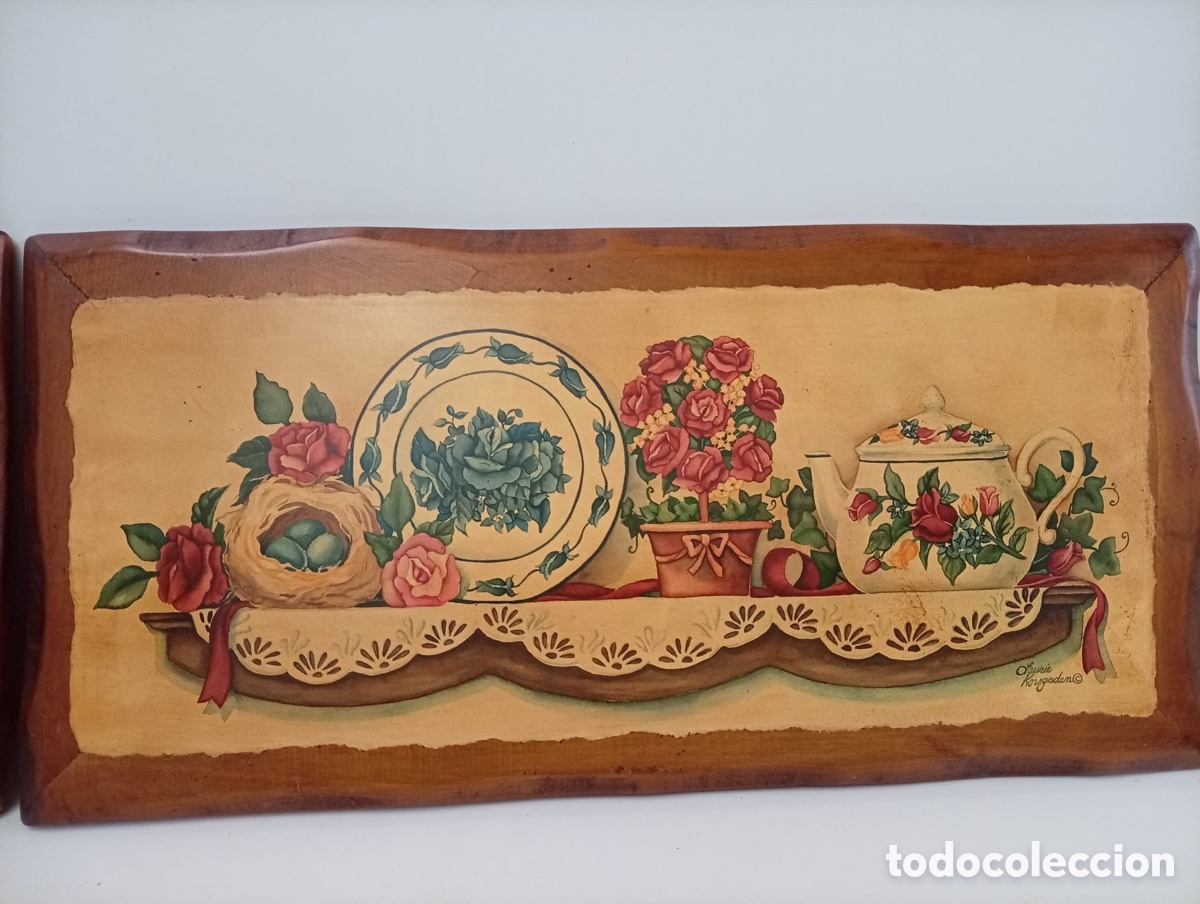 Otros objetos de arte: .DOS. CUADROS DECORATIVOS DE MADERA ESTILO R&Uacute;STICO - Foto 2