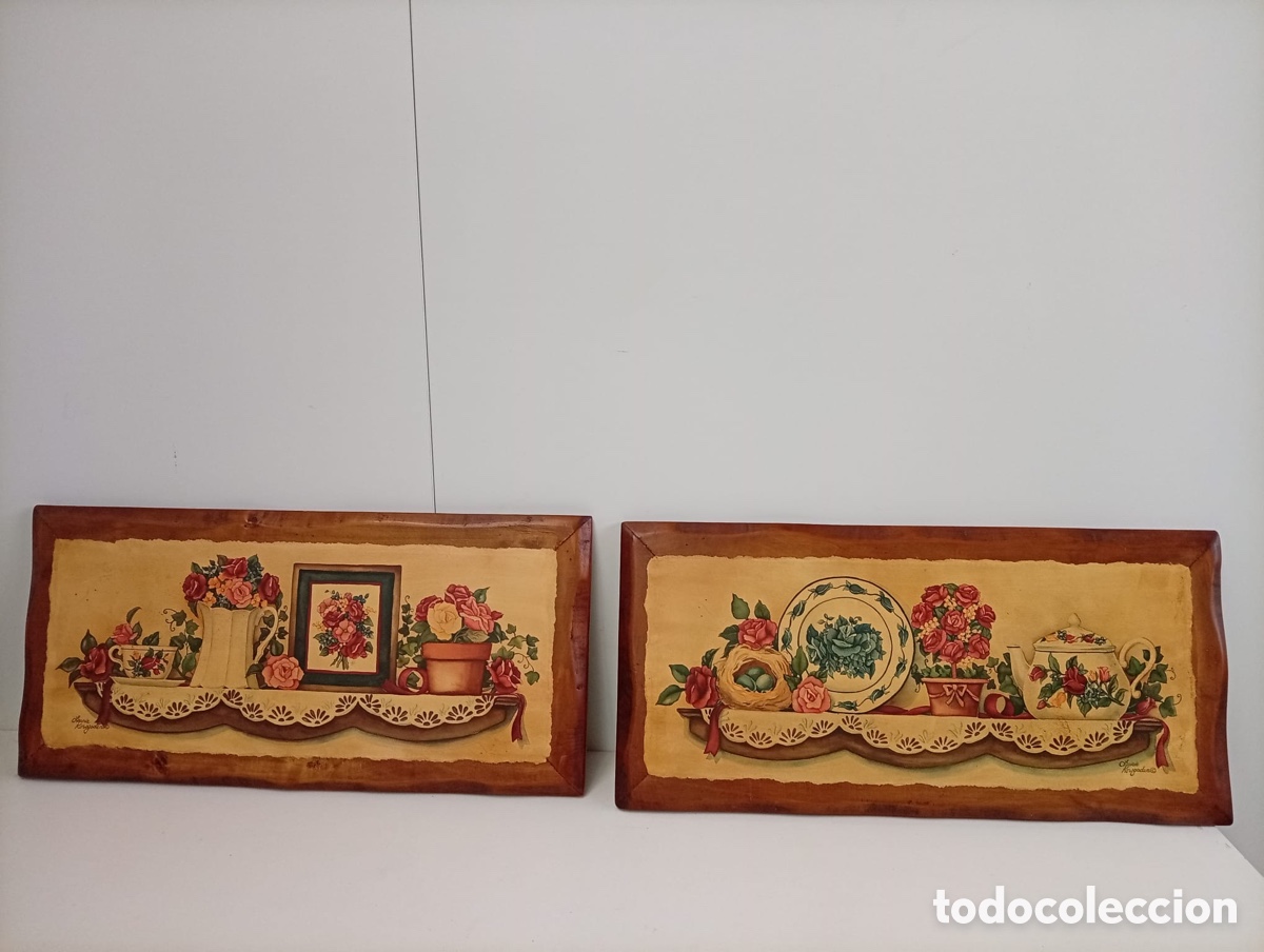 Otros objetos de arte: .DOS. CUADROS DECORATIVOS DE MADERA ESTILO R&Uacute;STICO - Foto 3
