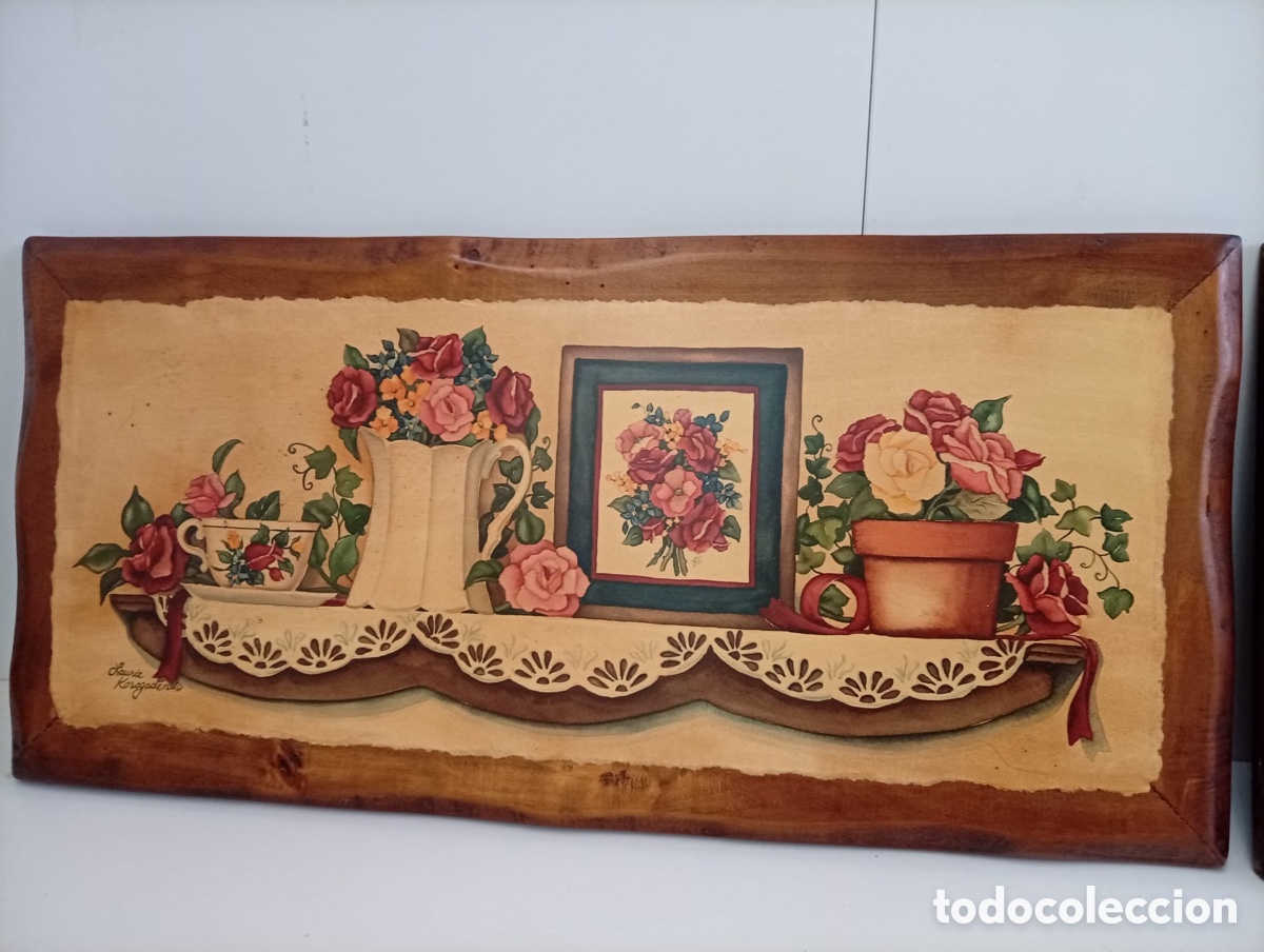 Otros objetos de arte: .DOS. CUADROS DECORATIVOS DE MADERA ESTILO R&Uacute;STICO - Foto 4
