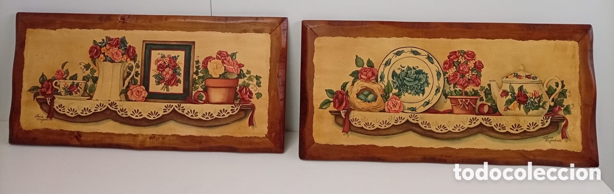 Otros objetos de arte: .DOS. CUADROS DECORATIVOS DE MADERA ESTILO R&Uacute;STICO - Foto 1