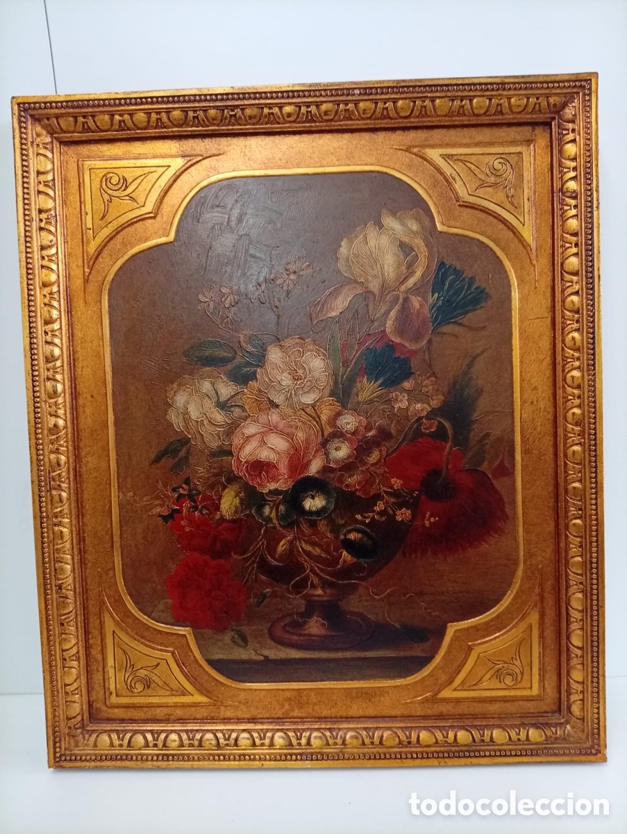 Otros objetos de arte: .CUADRO &Oacute;LEO SOBRE TABLA DE FLORES - Foto 1