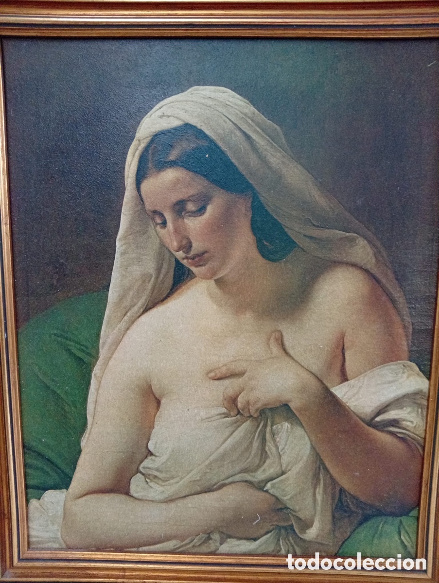 Otros objetos de arte: .CUADRO ANTIGUO, &Oacute;LEO SOBRE TABLA CON MARCO DORADO - Foto 2