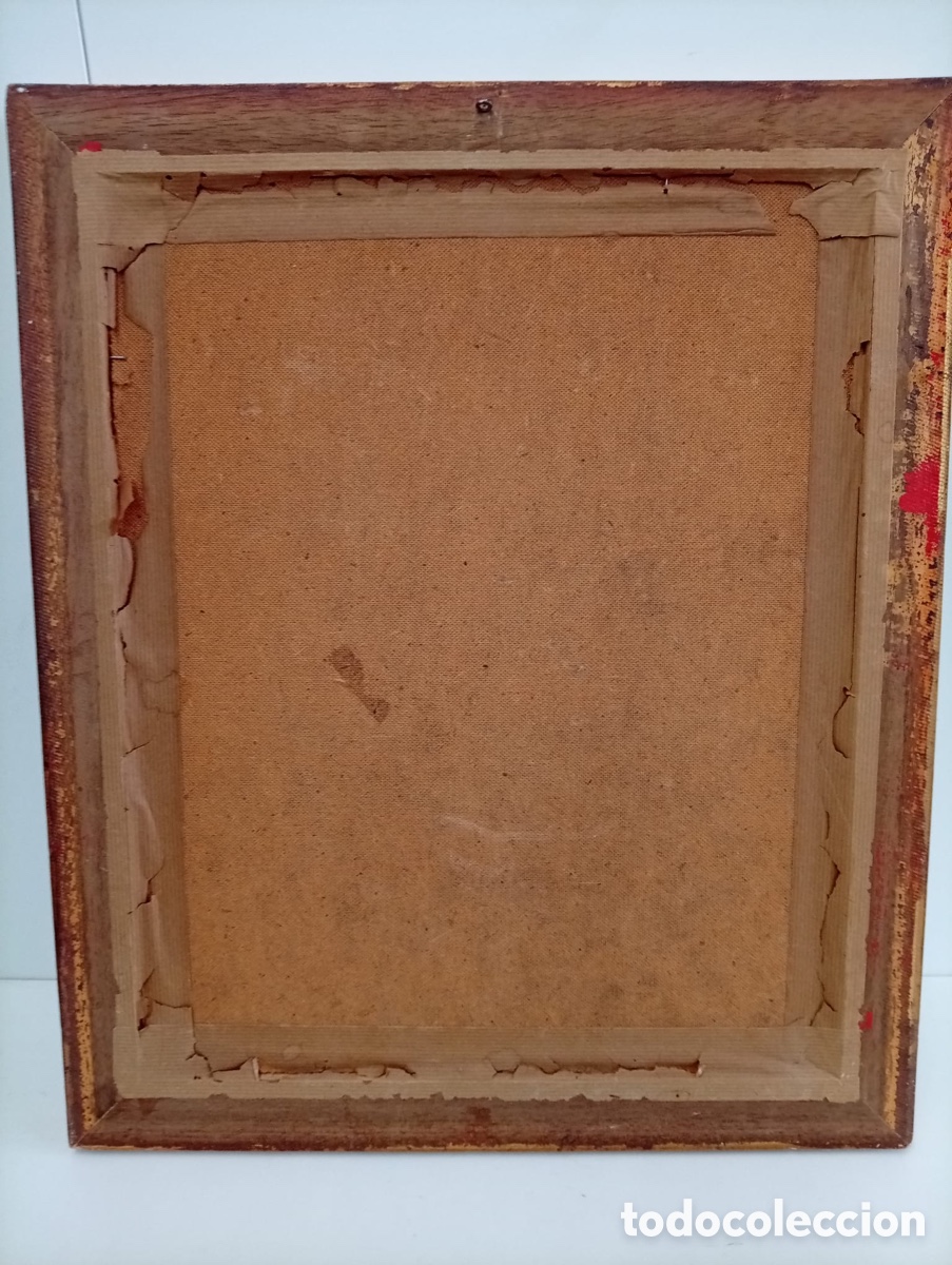 Otros objetos de arte: .CUADRO ANTIGUO, &Oacute;LEO SOBRE TABLA CON MARCO DORADO - Foto 3