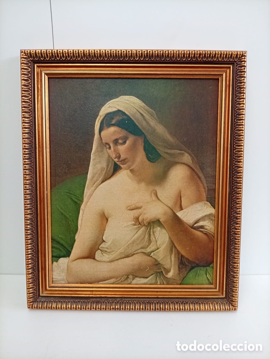 Otros objetos de arte: .CUADRO ANTIGUO, &Oacute;LEO SOBRE TABLA CON MARCO DORADO - Foto 1