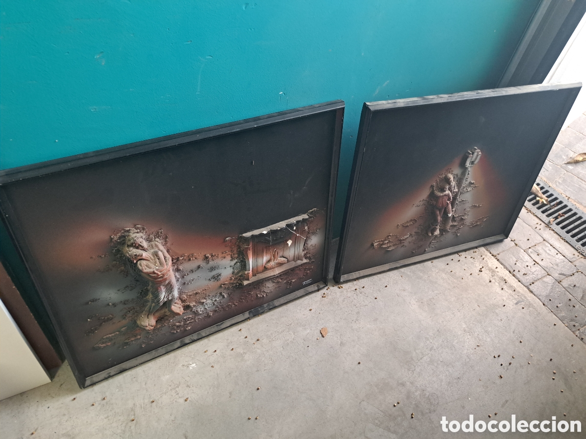 Otros objetos de arte: Jml Lote 2 cuadros, obras de arte Tela y escayola firmadas Fulla. Farolas fulla. Como se ven