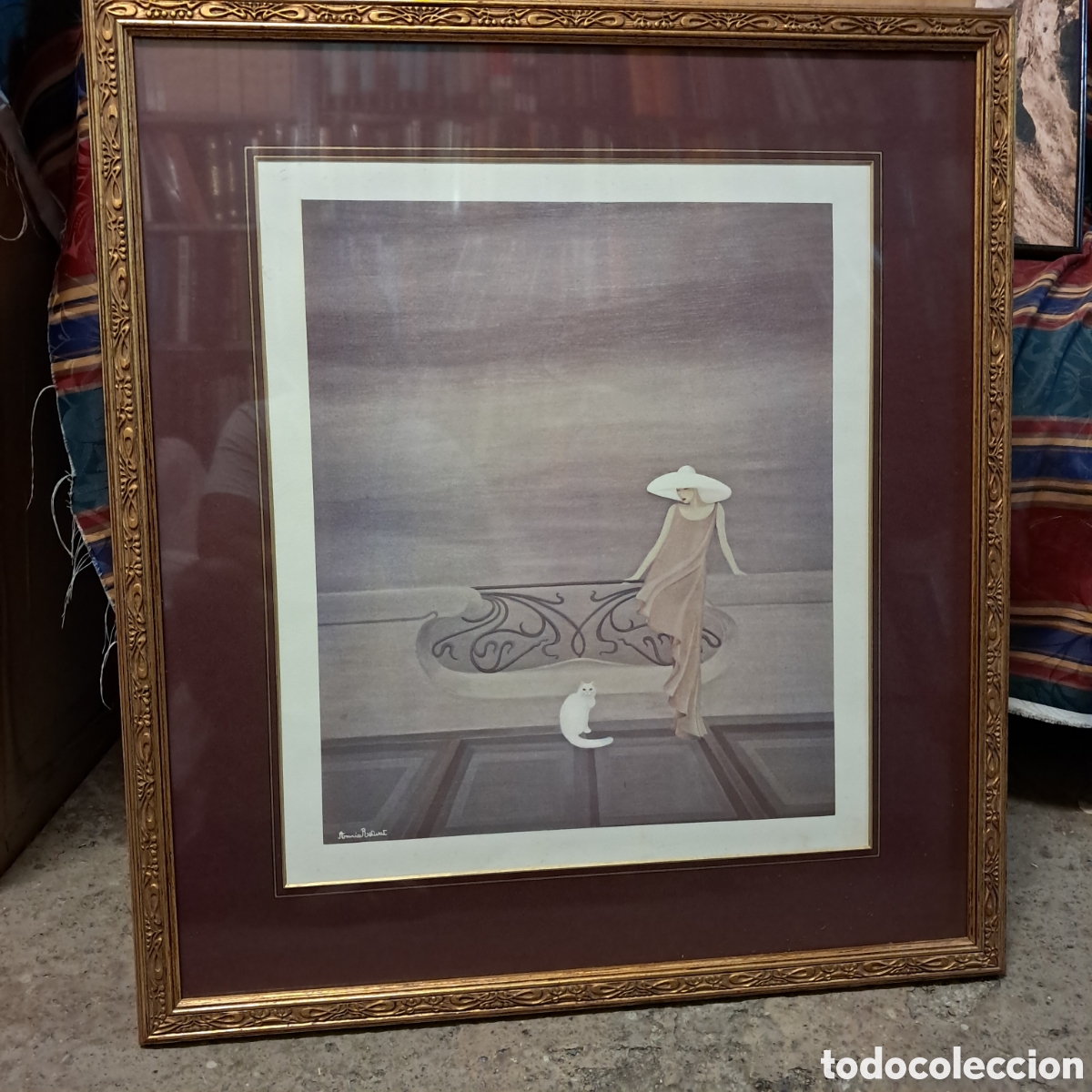 Otros objetos de arte: Litograf&iacute;a Art Deco, titulada Au balc&oacute;n del artista Annie Retivat, 62 x 70