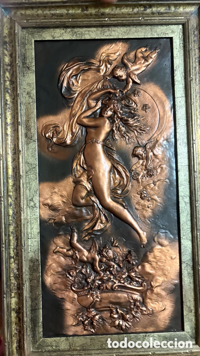 Andere Kunstgegenst&auml;nde: Cuadro relieve de cobre/bronce con escena mitol&oacute;gica y marco ornamentado