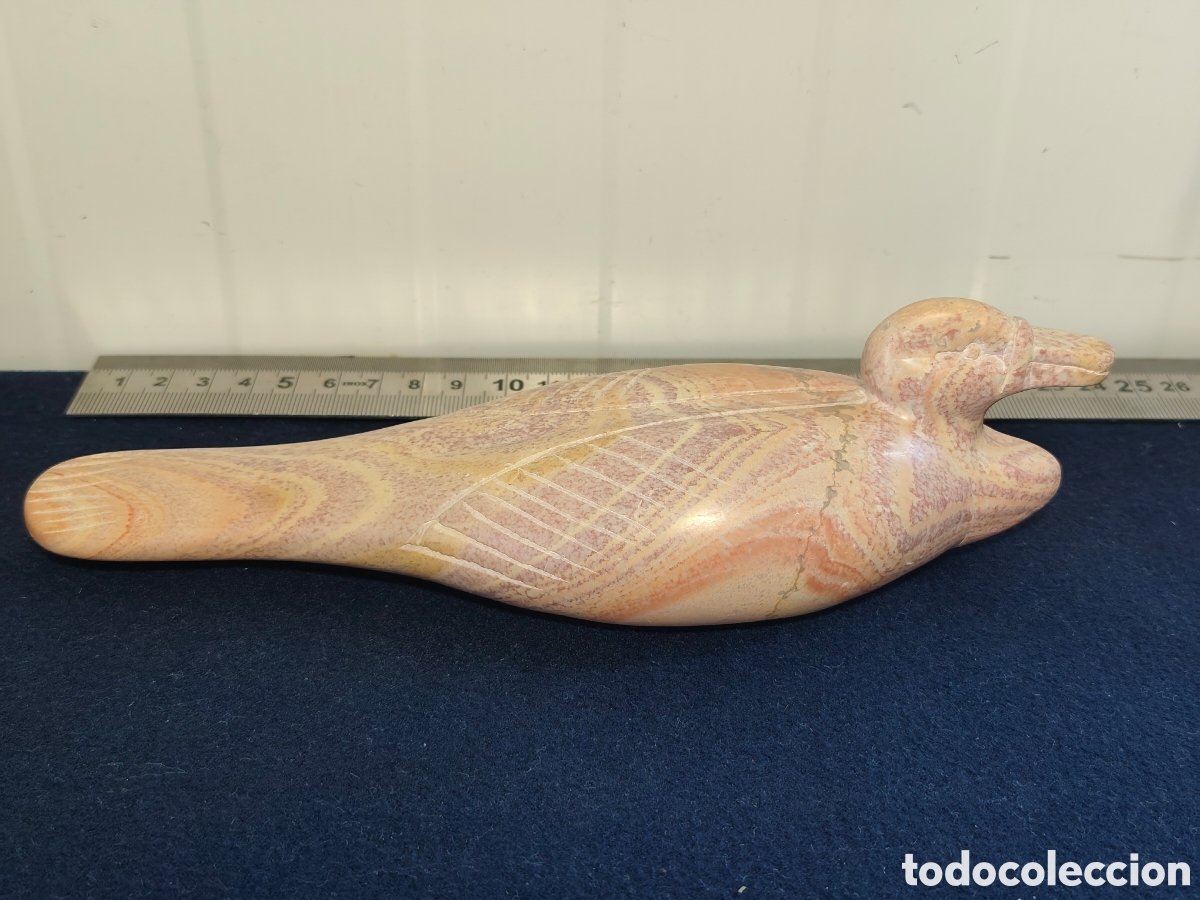 Otros objetos de arte: Figura Decorativa de Pato Se&ntilde;uelo &ndash; Tallada en Piedra Natural Alabastro/M&aacute;rmol Veteado