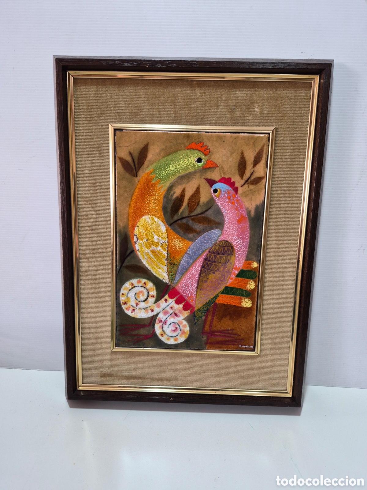 Otros objetos de arte: Montderrat mainar, Bonito esmalte representando dos aves. firmado