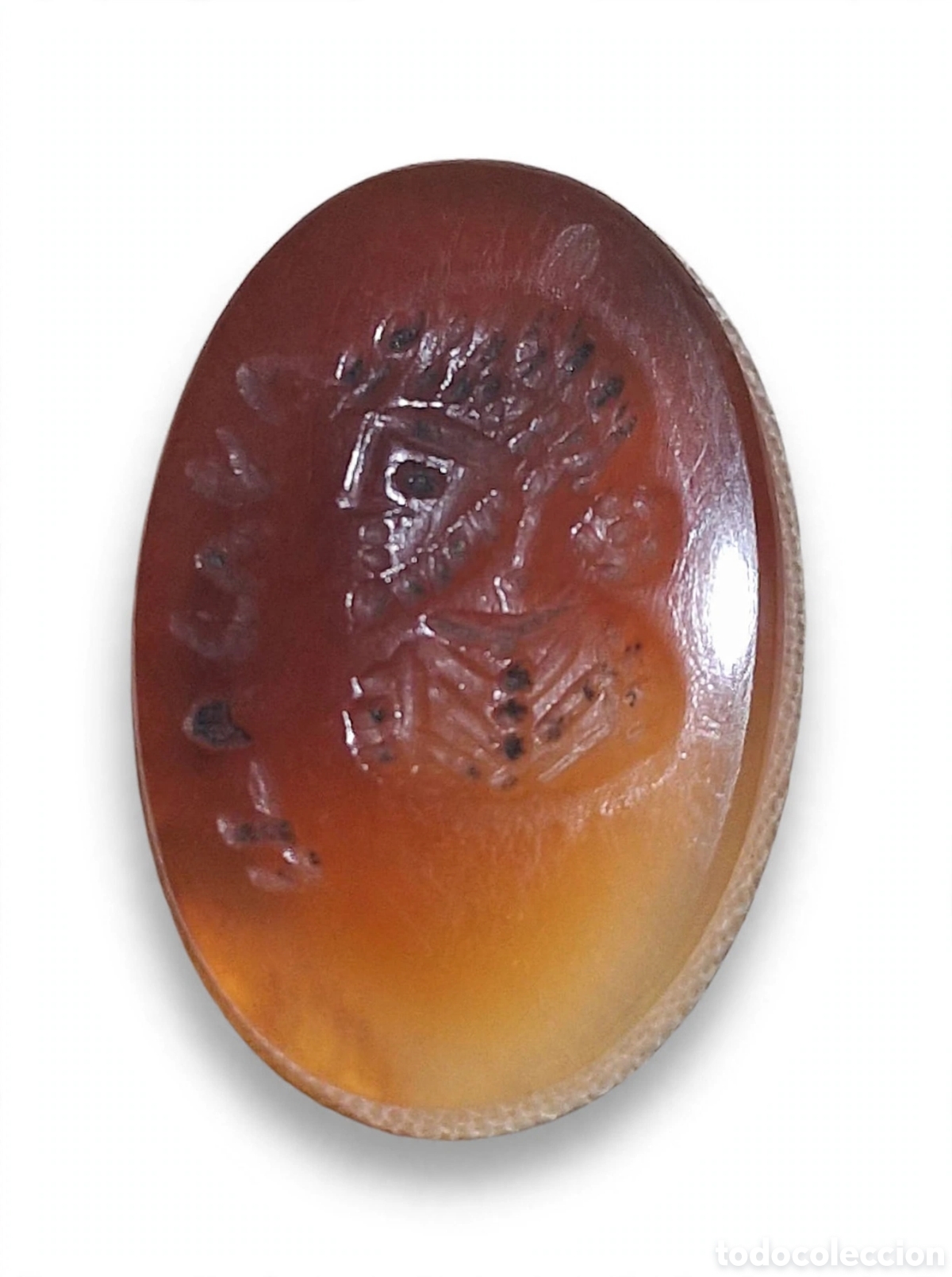 Arte: Antiguo Entalle Intaglio en Cornalina - Busto Emperador Laureado con Inscripci&oacute;n - S. XIX-XX Estilo