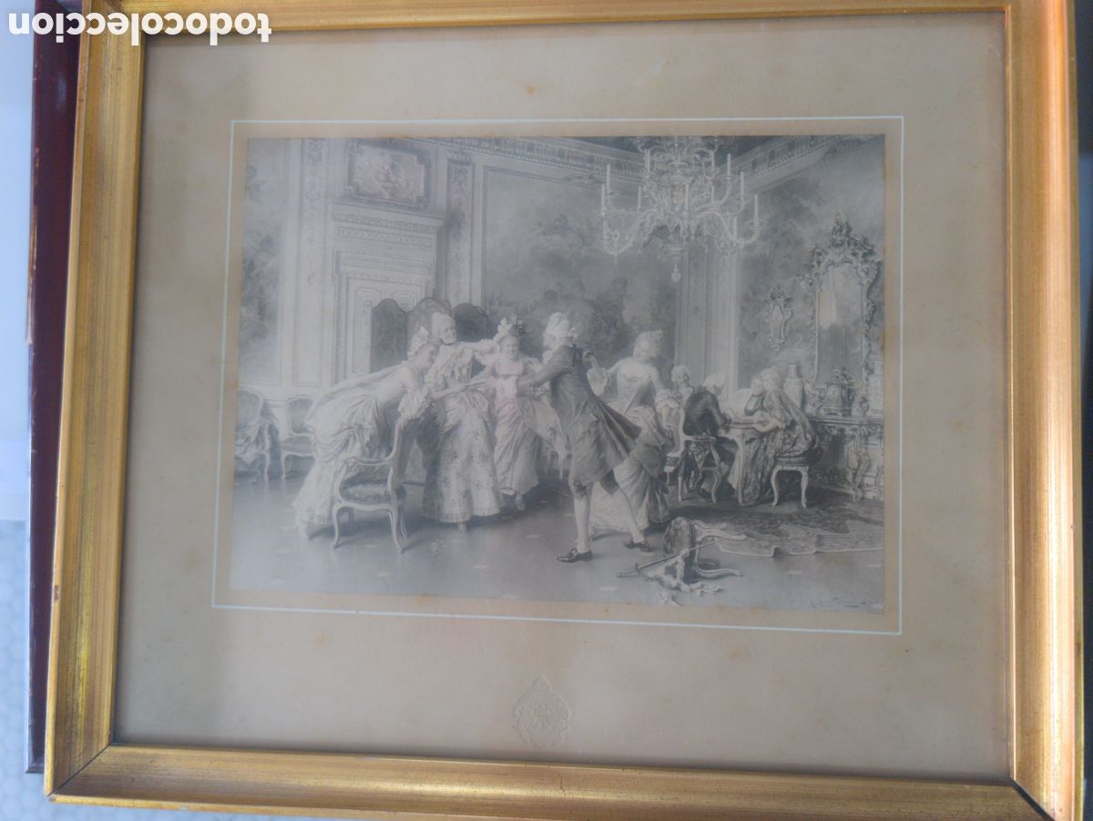Otros objetos de arte: Fotograbado antiguo A Ricci A colin maillard Gallerie Vivienne Paris Cuadro enmarcado